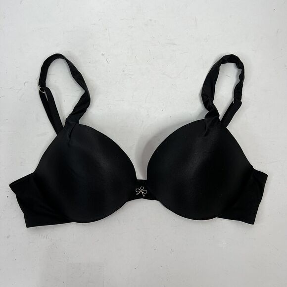 Victoria's Secret Size 34C Plunge Bra Tiny Bow Detail Underwire Adjustable Black - Picture 2 of 10
